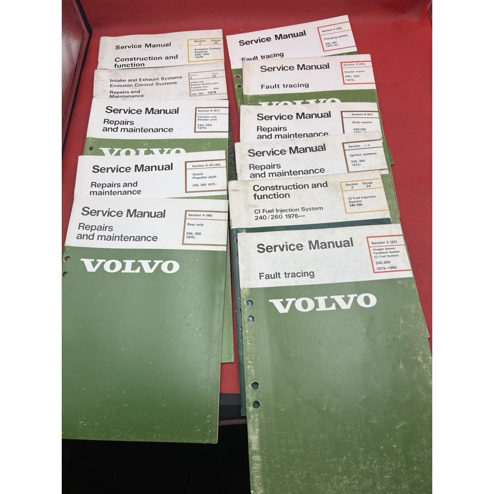 Lot of 11 Volvo 240 260 Factory Service Manuals 1975-1985 Green Books OEM #240A